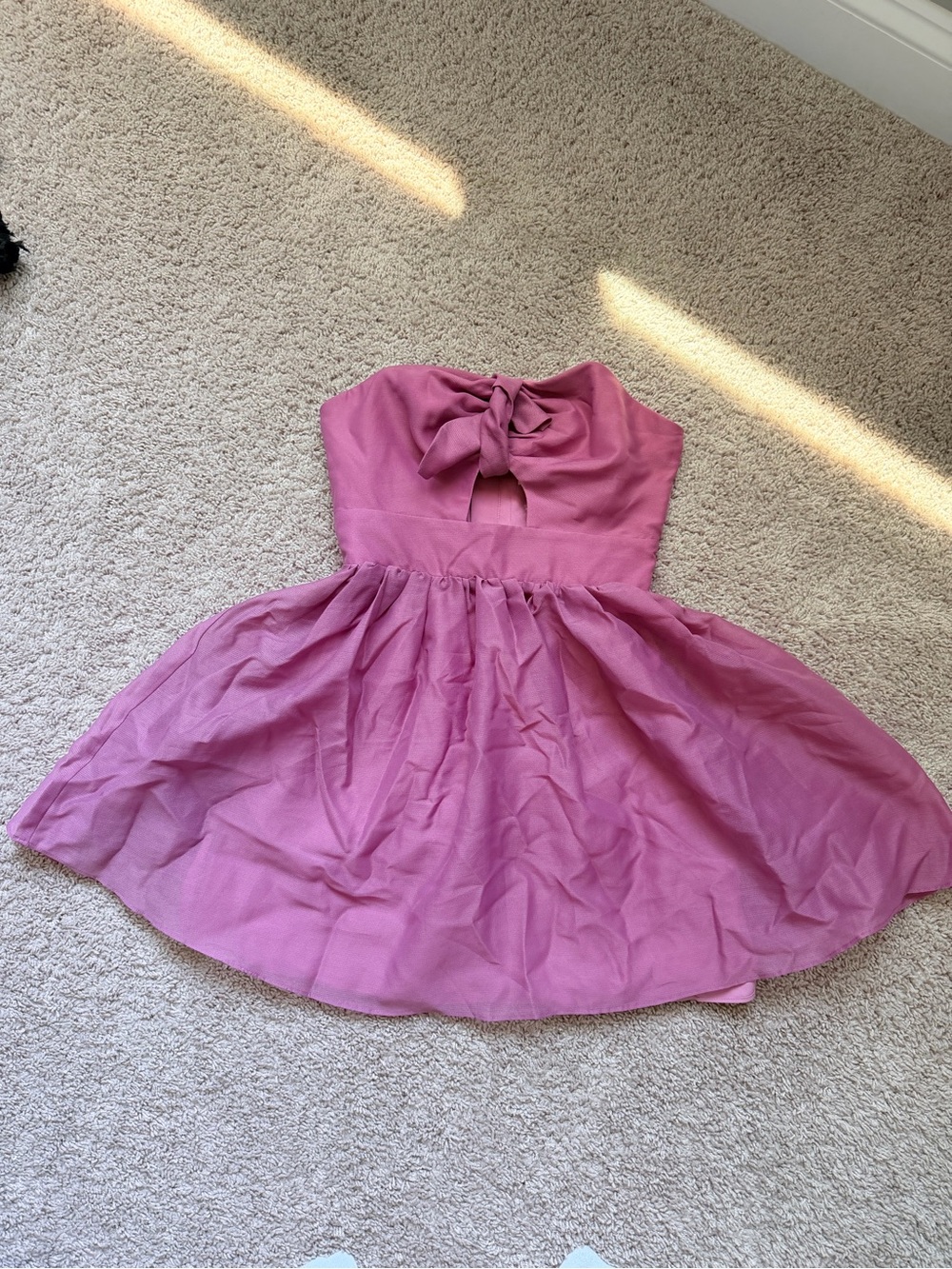 Mulberry Strapless Bow-Front Mini Dress in Rose Pink